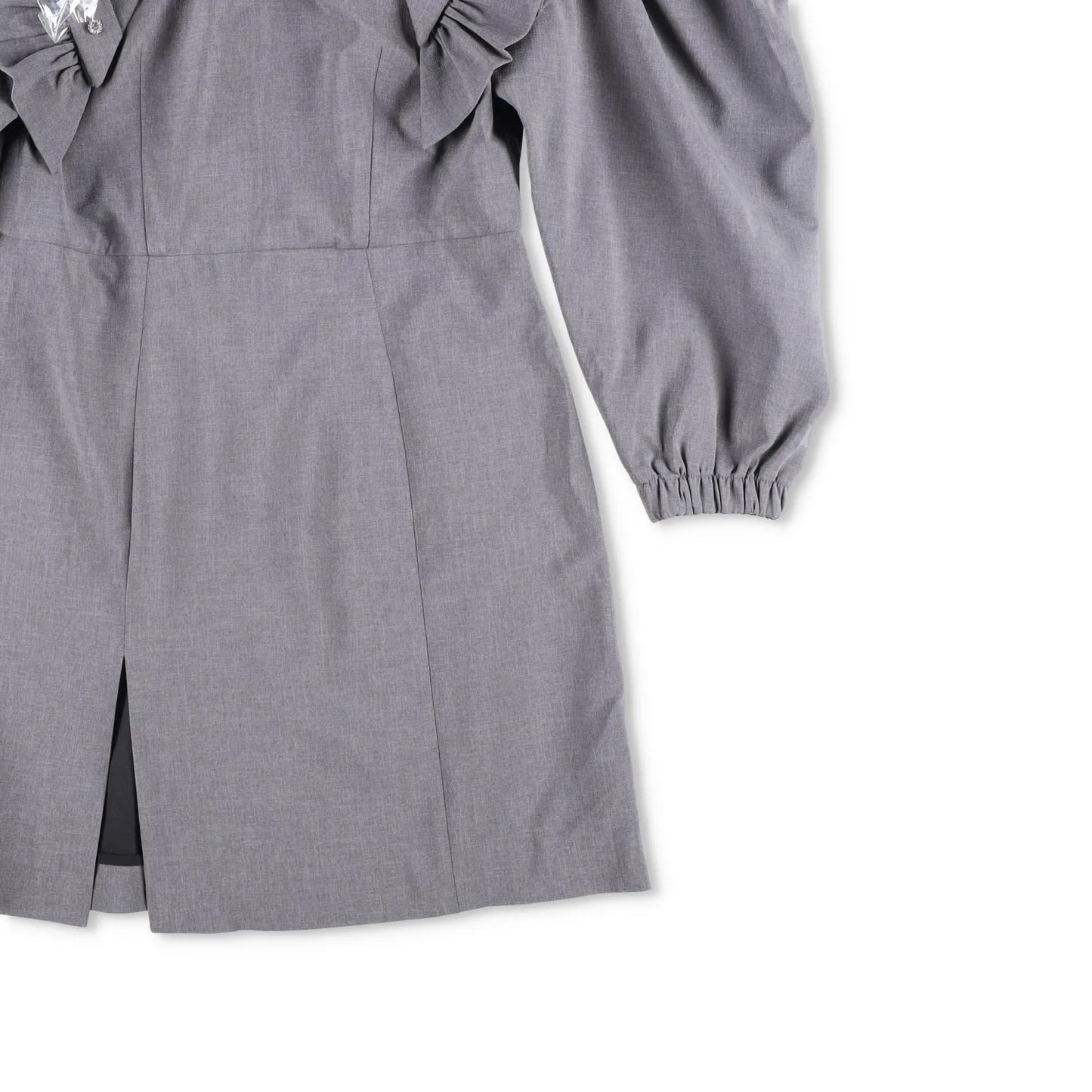 SHUSHU TONG Womens Dress Grey High Neck Puff Sleeve Knee Length Zip 8 RRP 500 — View 4