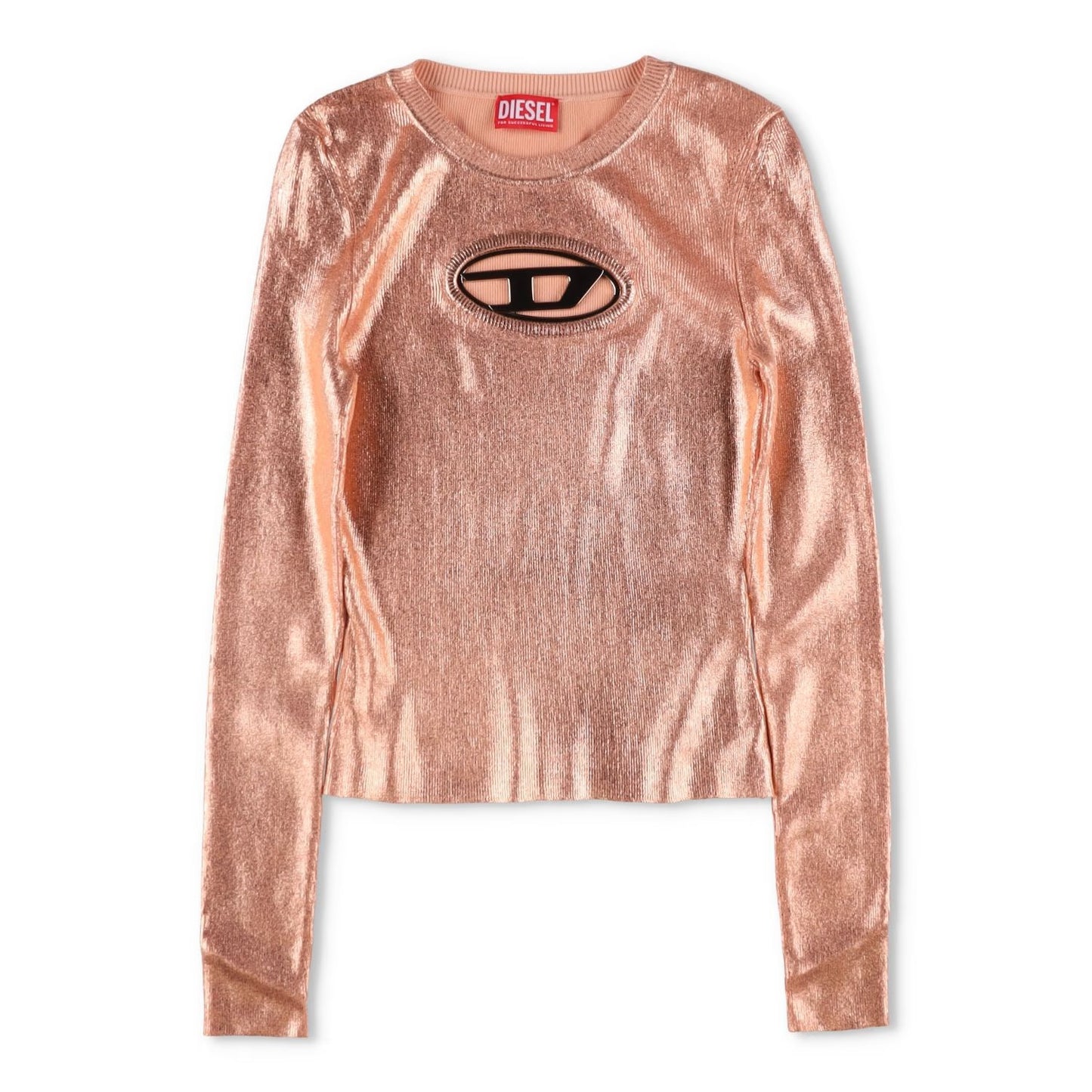 DIESEL Womens Knitwear Top Shades Of Metallic Foil Oval T-Shirt Orange S RRP 225