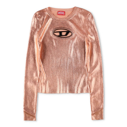 DIESEL Womens Knitwear Top Shades Of Metallic Foil Oval T-Shirt Orange S RRP 225