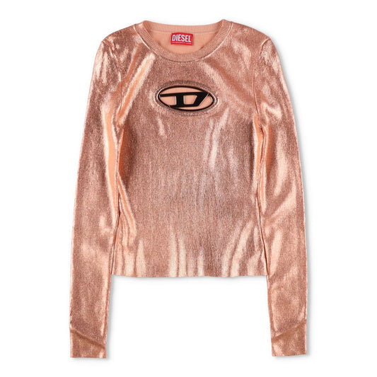 DIESEL Womens Knitwear Top Shades Of Metallic Foil Oval T-Shirt Orange S RRP 225