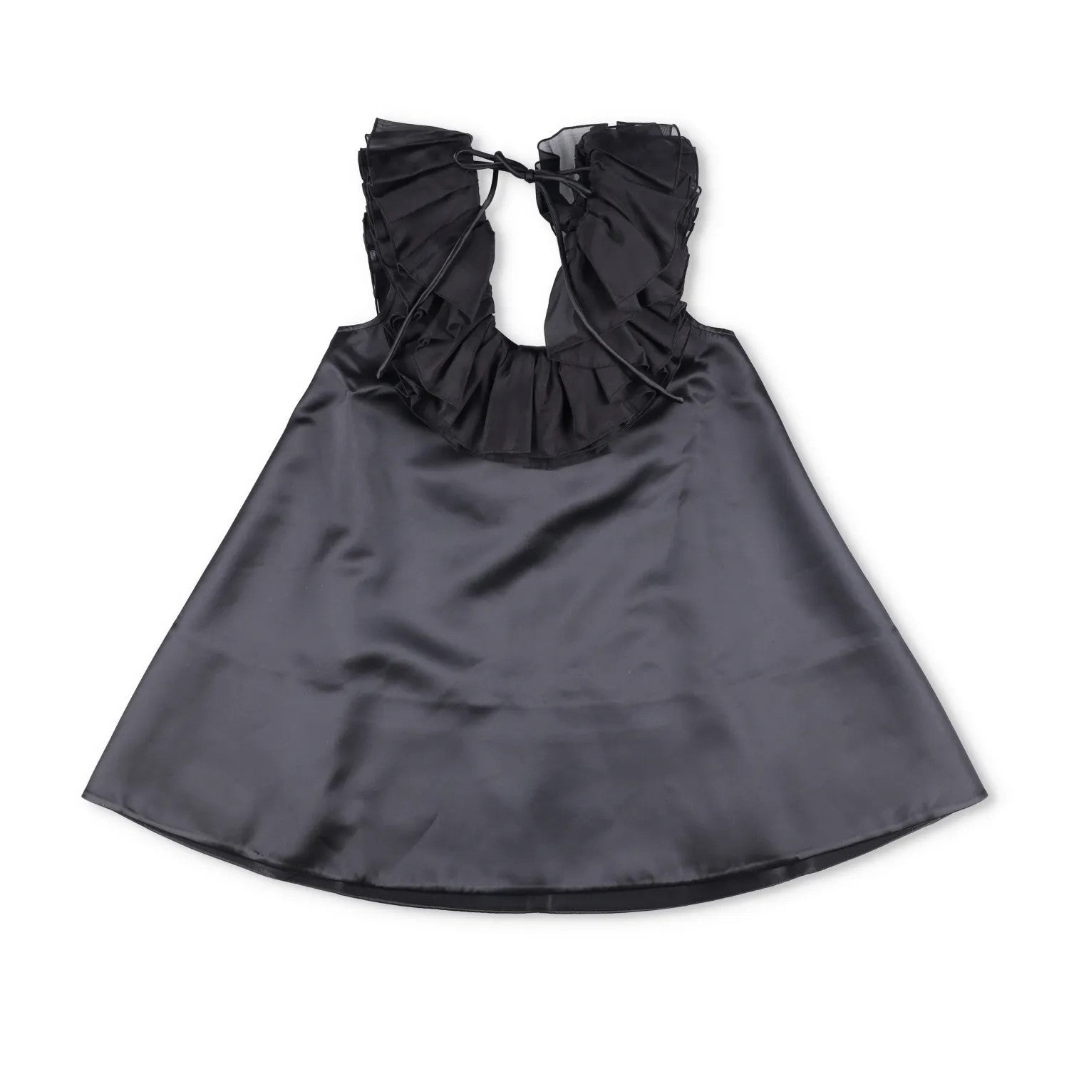 Shushu-Tong Womens Dress Mini Black Satin Ruffle Tie Sleeveless Round 6 RRP 800 — View 8