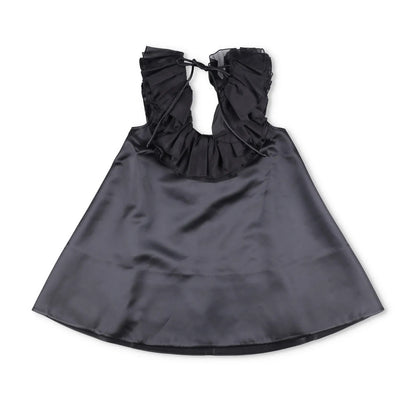 Shushu-Tong Womens Dress Mini Black Satin Ruffle Tie Sleeveless Round 6 RRP 800 — View 8