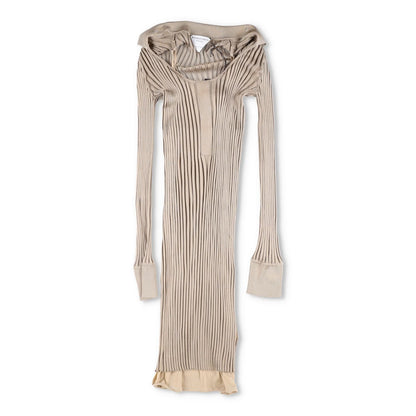 BOTTEGA VENETA Womens Maxi Dress Silk Beige Striped Long Sleeve Scoop 38 RRP1800 — View 2
