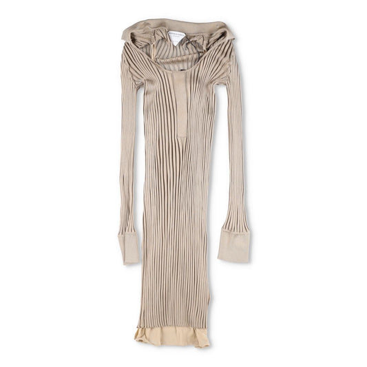 BOTTEGA VENETA Womens Maxi Dress Silk Beige Striped Long Sleeve Scoop 38 RRP1800 — View 2