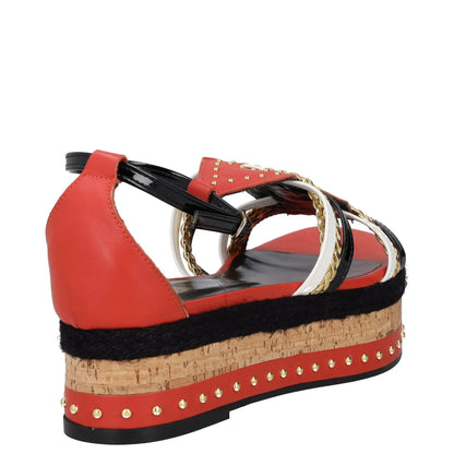 JUST CAVALLI Womens Strappy Sandals Black Red Beige Leather Wedge UK 7 RRP 200 — View 6