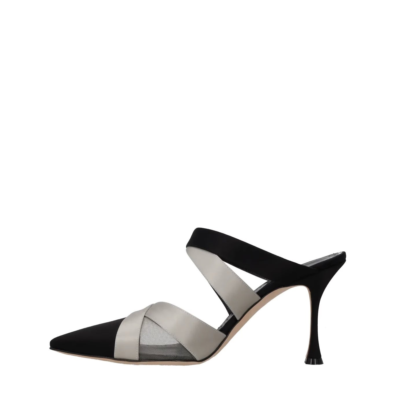 MANOLO BLAHNIK Womens Oyounak 90 Strappy Pt Toe Mule Bicolour Satin UK7 RRP 815 — View 4