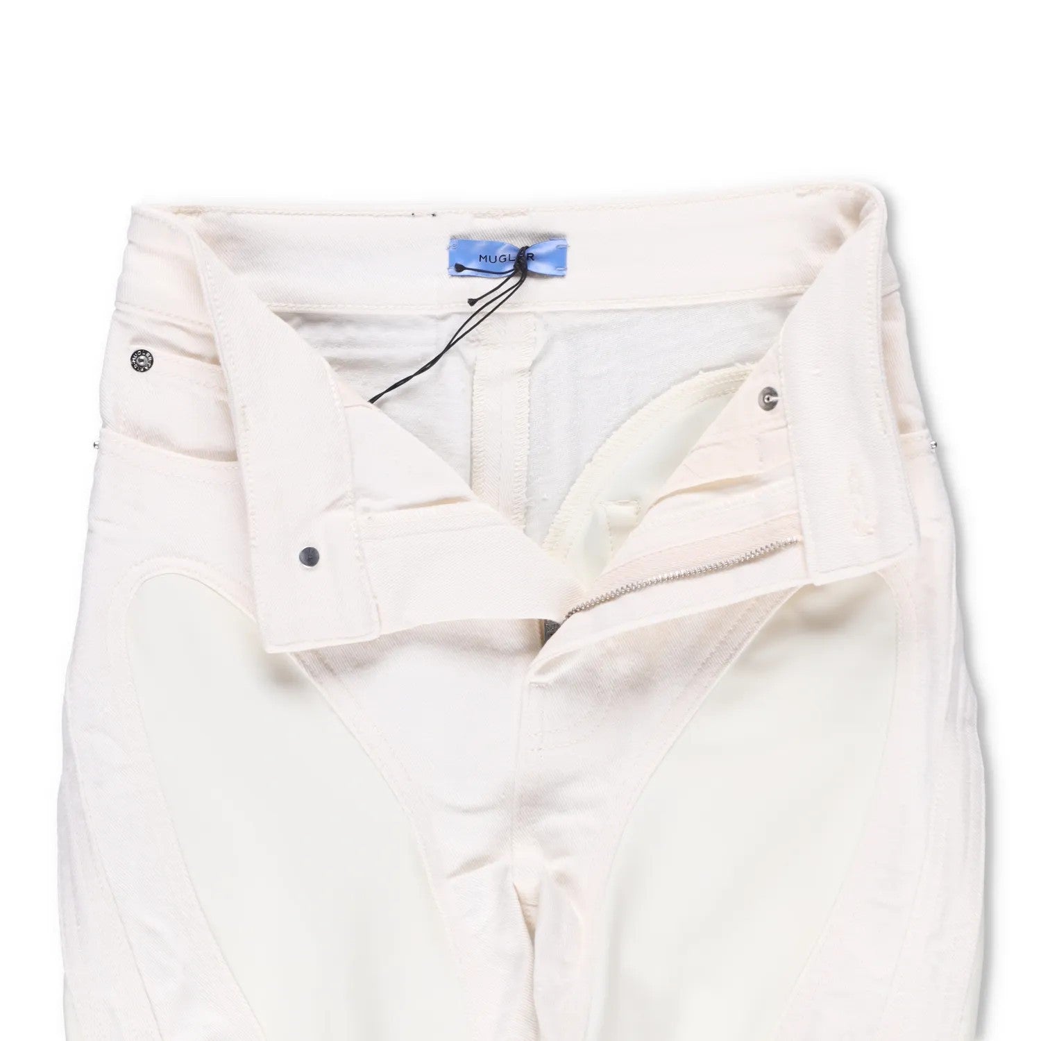 MUGLER Womens Skinny Jeans High Waist Tonal Inserts Split Hem White 34 RRP 575 — View 7