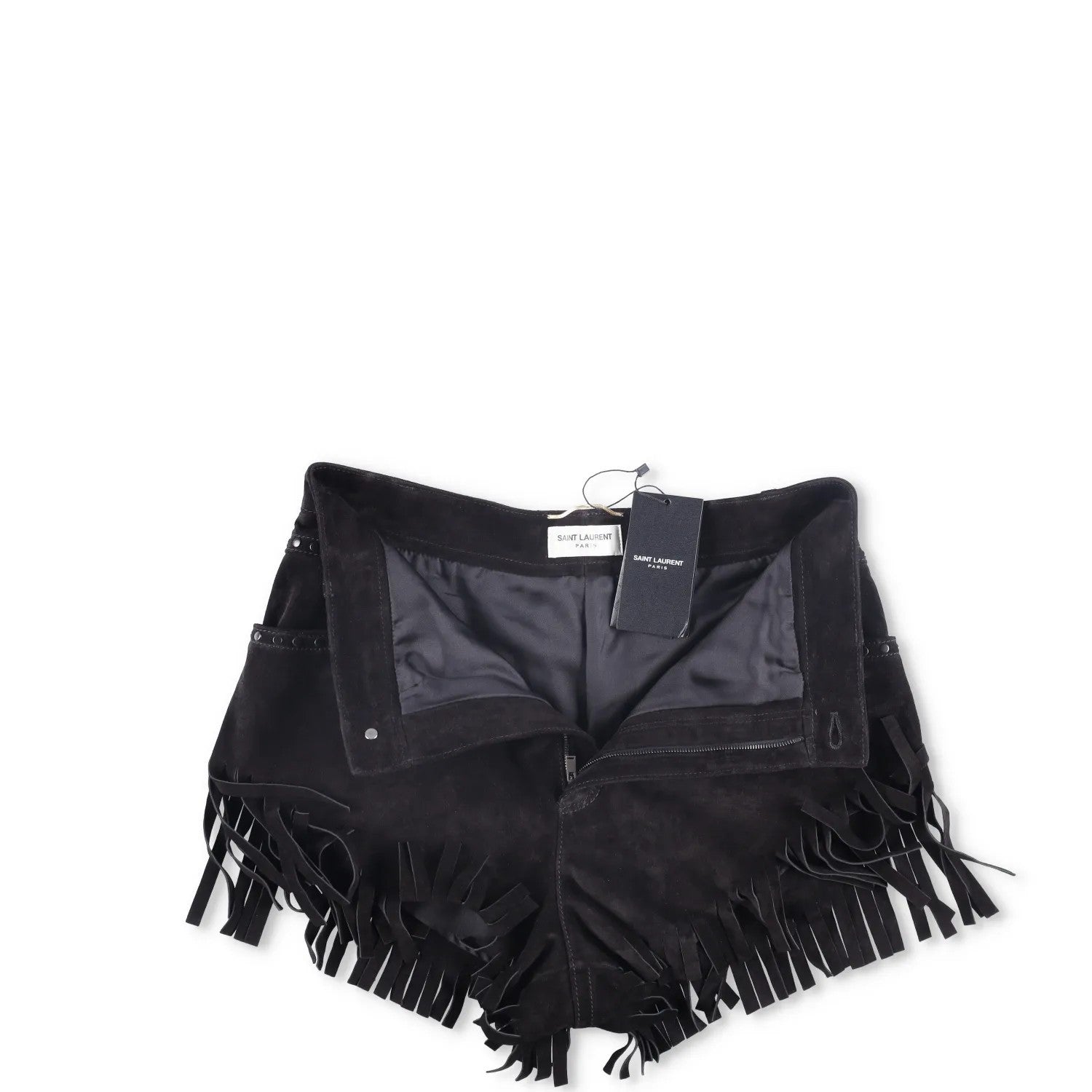 SAINT LAURENT Womens Shorts Black Leather Fringe Accents Size 40 RRP 1500 — View 6