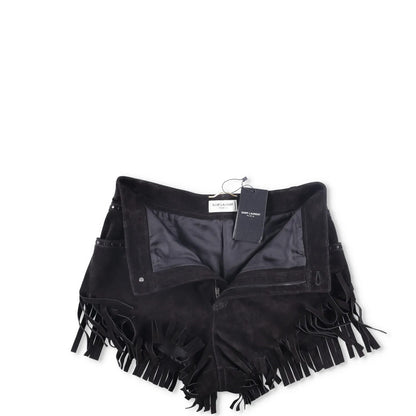 SAINT LAURENT Womens Shorts Black Leather Fringe Accents Size 40 RRP 1500 — View 6