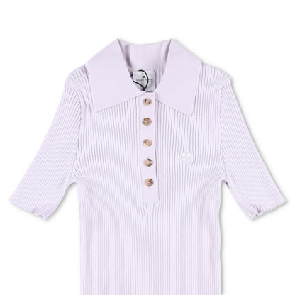 COURREGES Womens Rib Knit Polo Basic Blouse Purple Collared Buttoned S RRP 440 — View 3