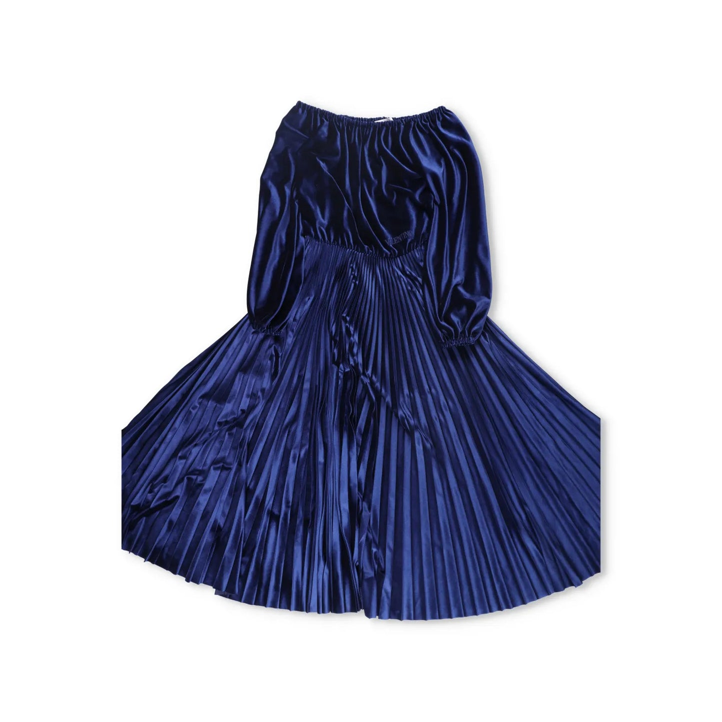 Valentino Womens Midi Dress Blue Velvet Pleated Long Balloon Sleeve XS RRP 1800 — View 6