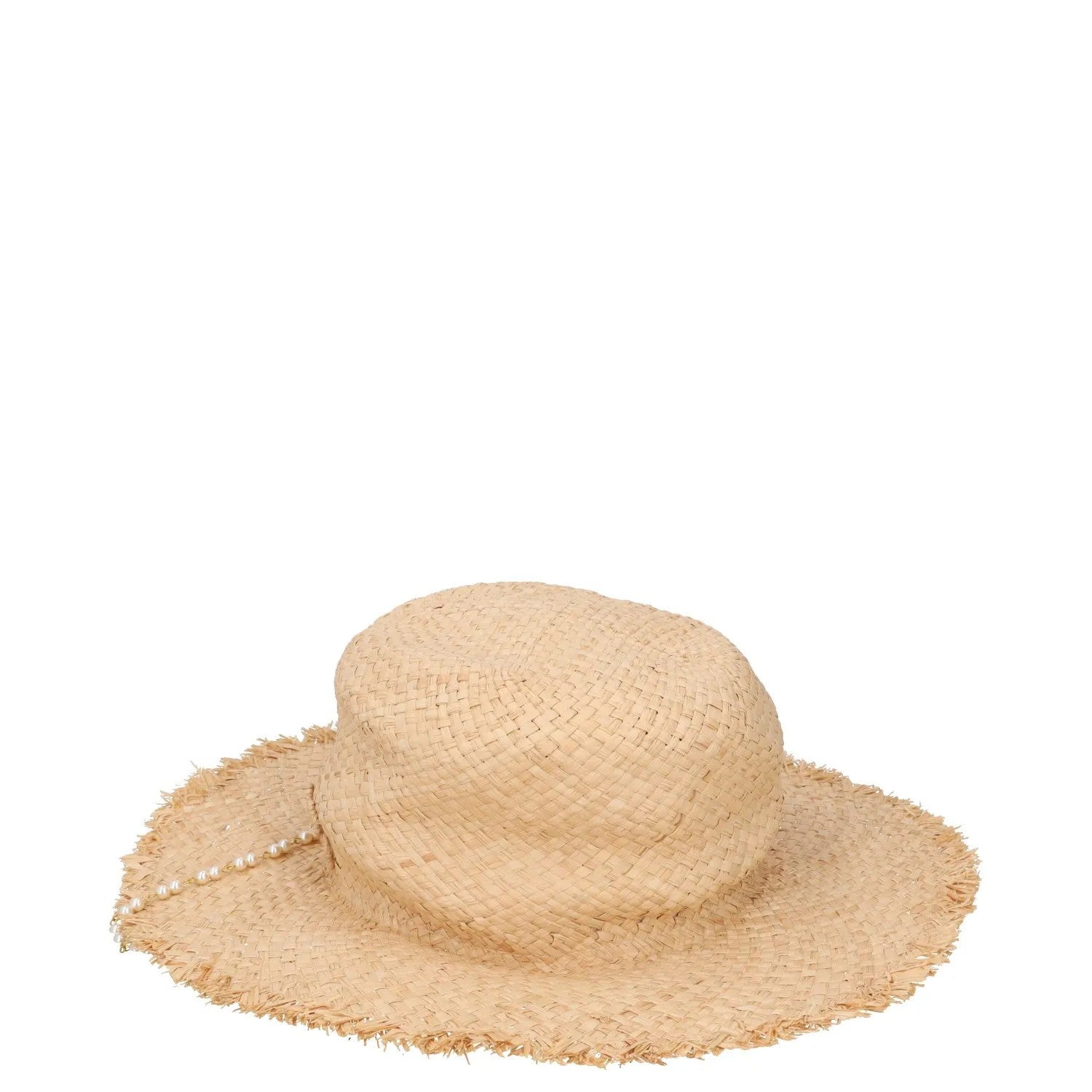 RUSLAN BAGINSKIY Womens Pearl Chain Frayed Fedora Hat Straw Beige Size S RRP 360 — View 3