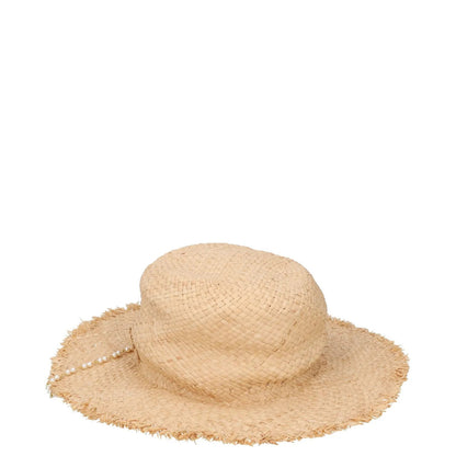 RUSLAN BAGINSKIY Womens Pearl Chain Frayed Fedora Hat Straw Beige Size S RRP 360 — View 3