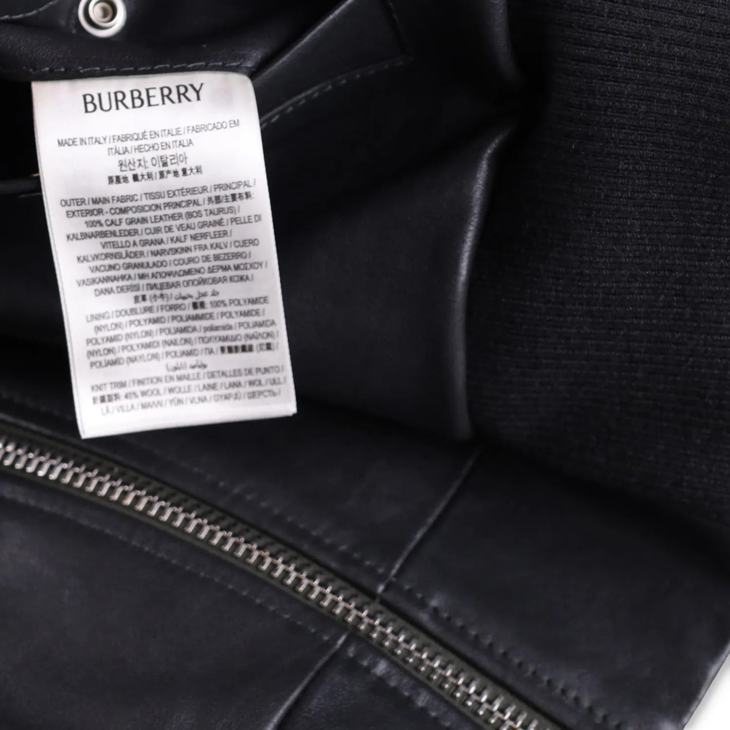 BURBERRY Mens Bomber Jacket Zipped Leather Black Band Collar Size 46 RRP 3490 — View 9