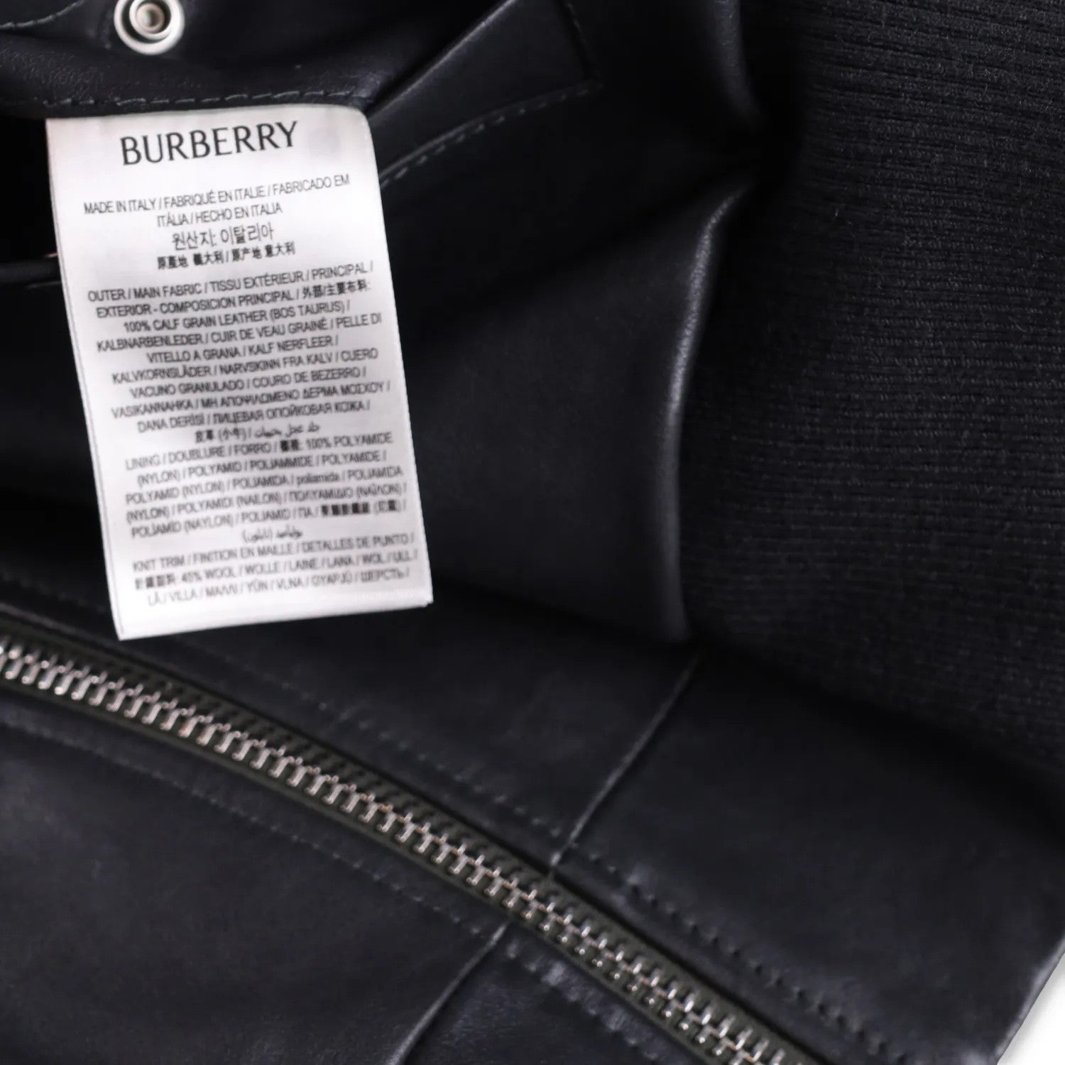 BURBERRY Mens Bomber Jacket Zipped Leather Black Band Collar Size 46 RRP 3490 — View 9