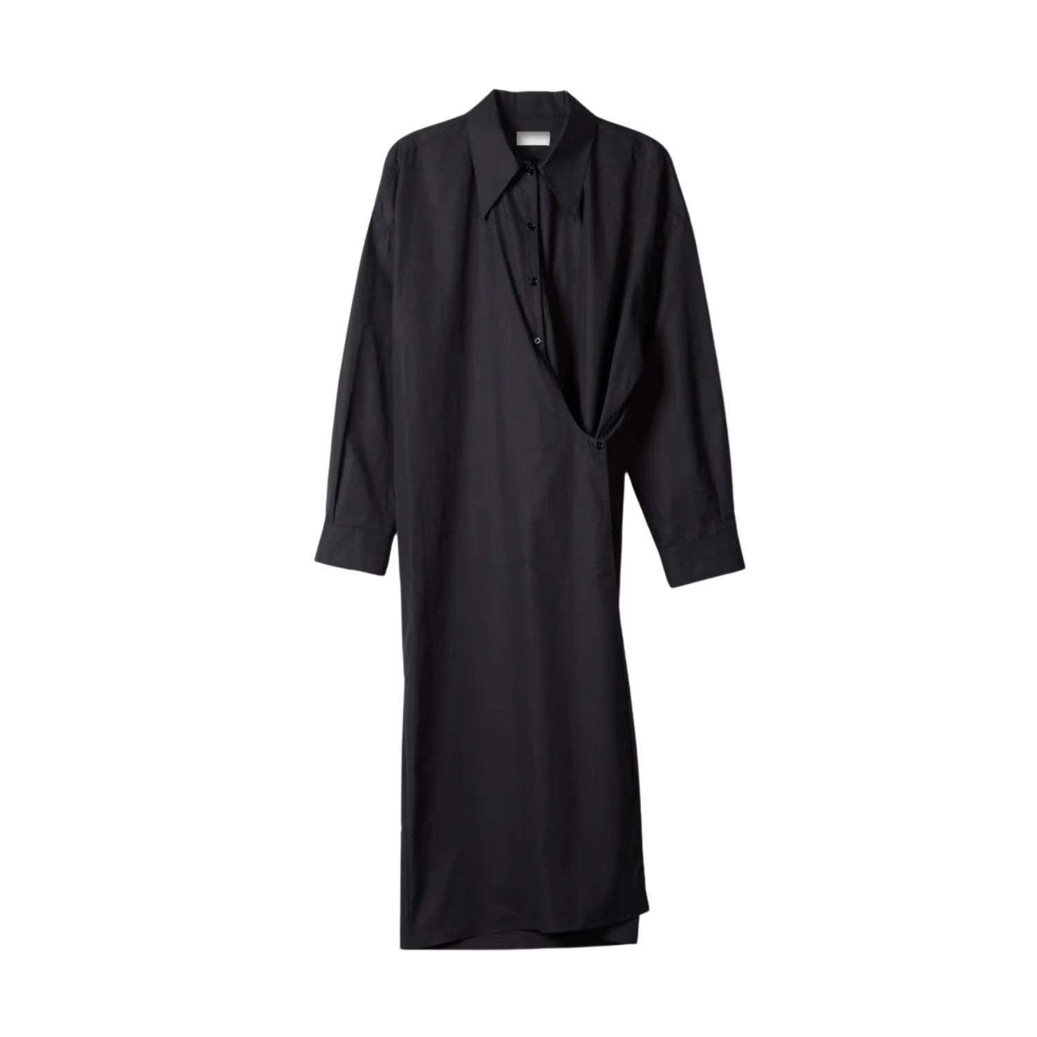 LEMAIRE Women Midi Dress High Neck Long Sleeve Side Wrap Detail Cotton 42 RRP440