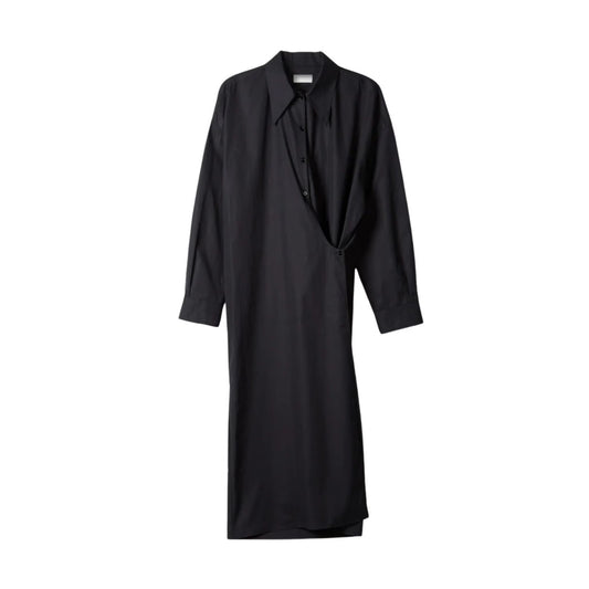 LEMAIRE Women Midi Dress High Neck Long Sleeve Side Wrap Detail Cotton 42 RRP440