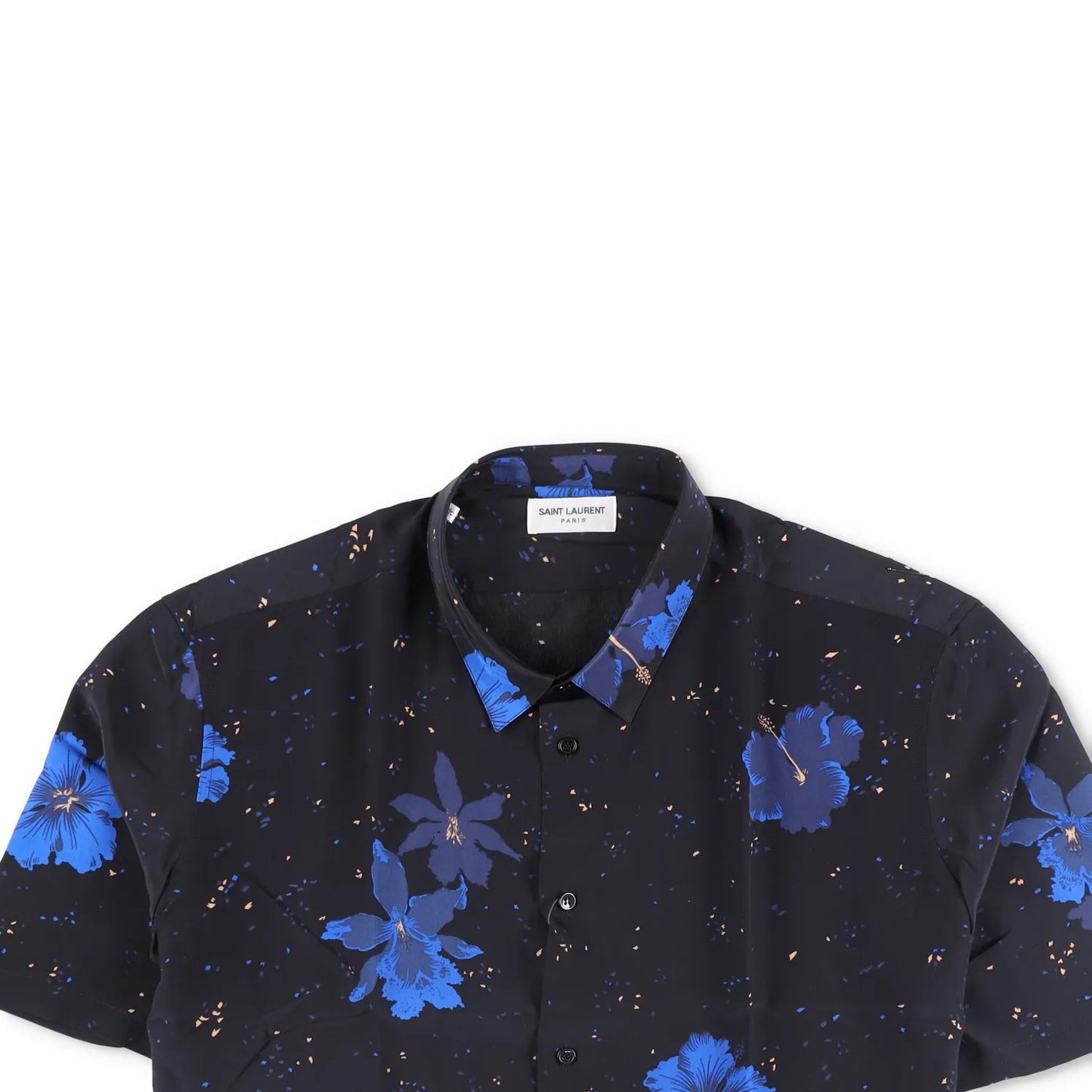 SAINT LAURENT Mens Shirt Silk Print Button-Up Black Short Sleeve Size 41 RRP 950 — View 2