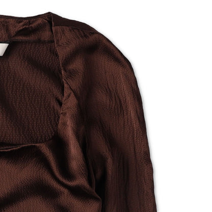 ELLEME Womens Scoop Neck Lomng Sleeve Knot Gathered Top Brown 34 RRP 385 — View 5