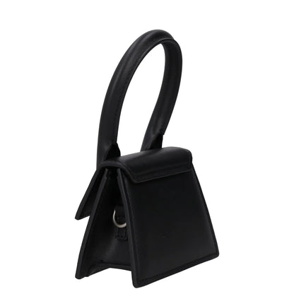 JACQUEMUS Womens Satchel Top Handle Bag Black Leather Silver Logo XS RRP 450 — View 3