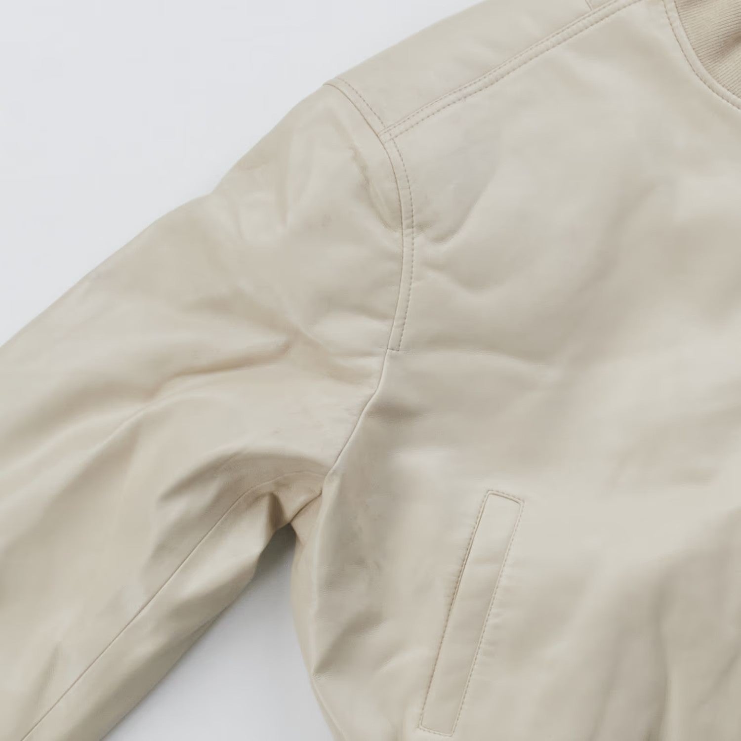 FRANKIE SHOP Womens Micky Zip Faux Leather Cropped Bomber Jacket Cream XL RRP370 — View 3