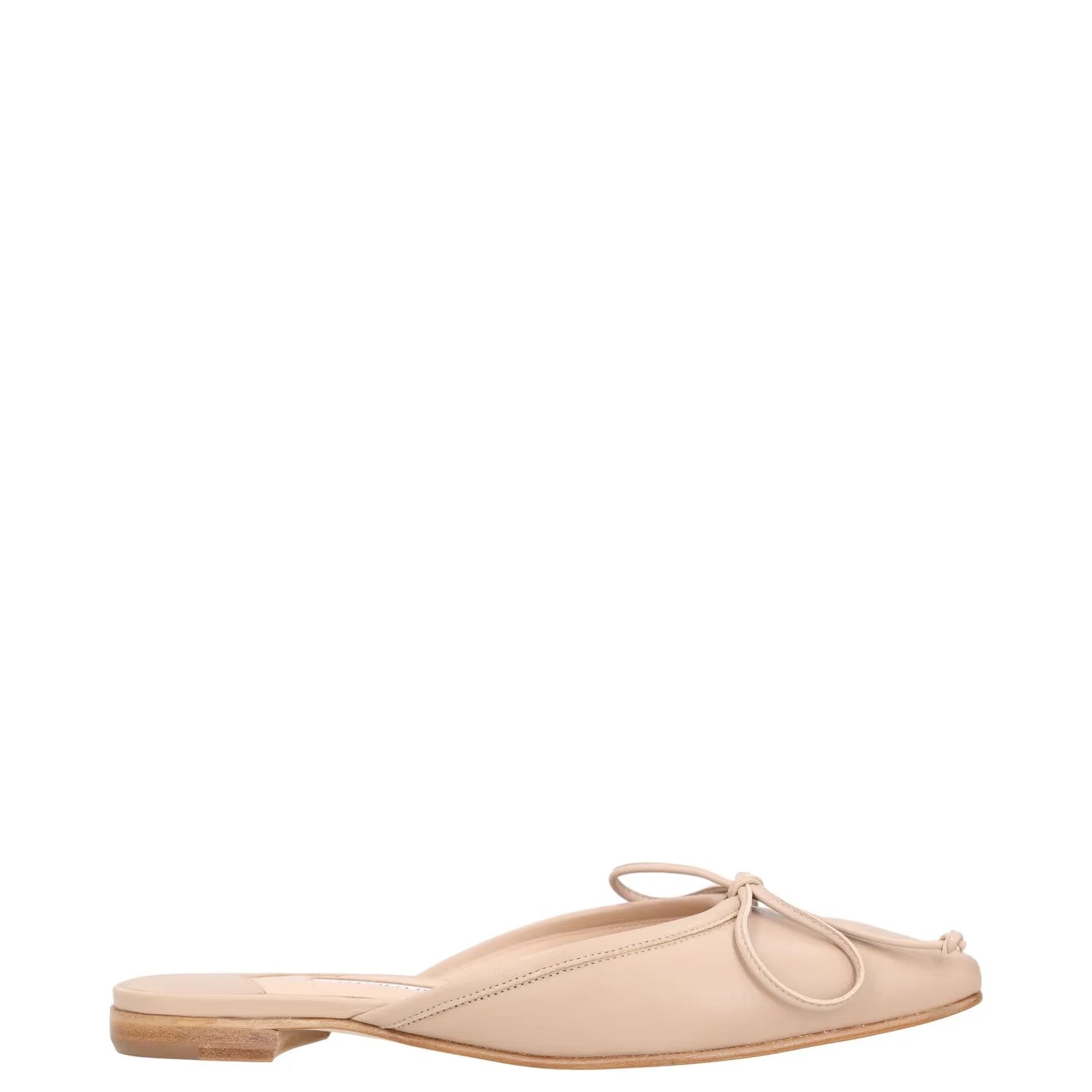 MANOLO BLAHNIK Womens Mules Flats Beige Leather Closed Toe Bow Detail UK3 RRP600