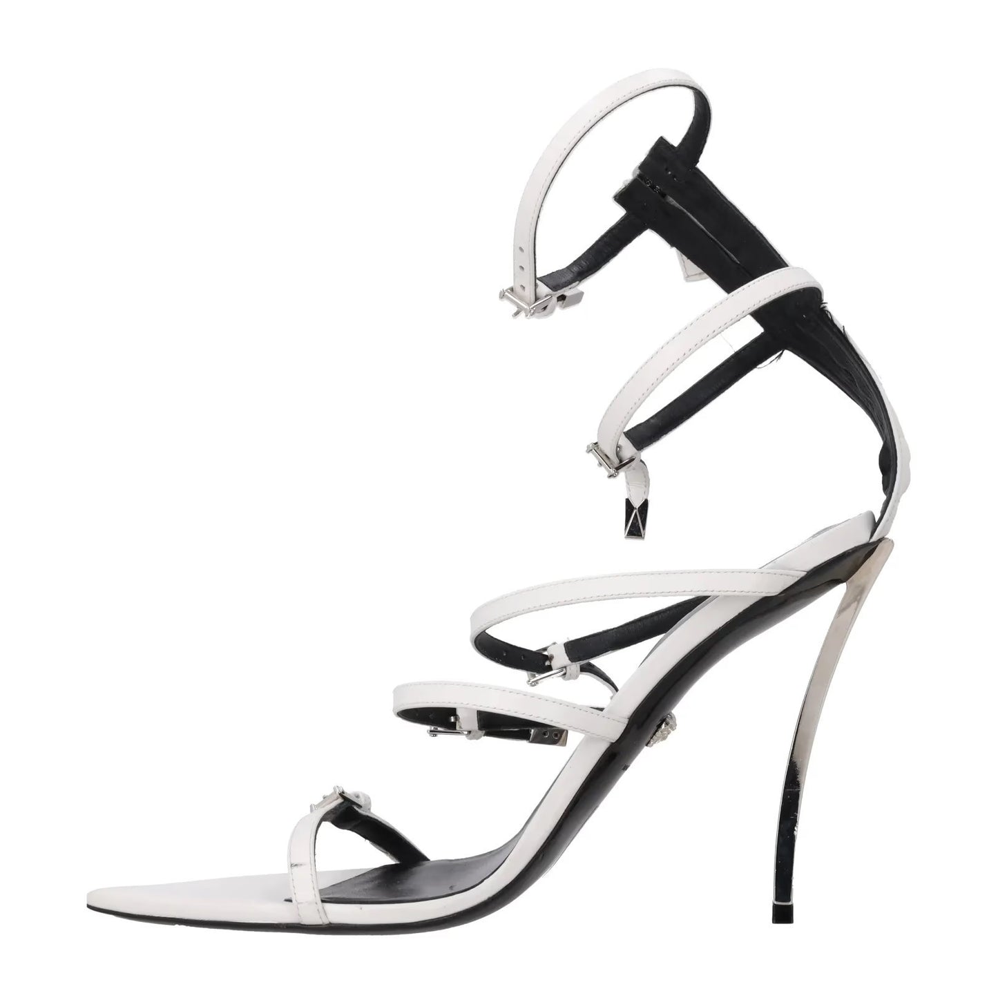 VERSACE Women XX White Leather Strappy Sandals Slanted Stiletto Heel UK7 RRP1030 — View 4