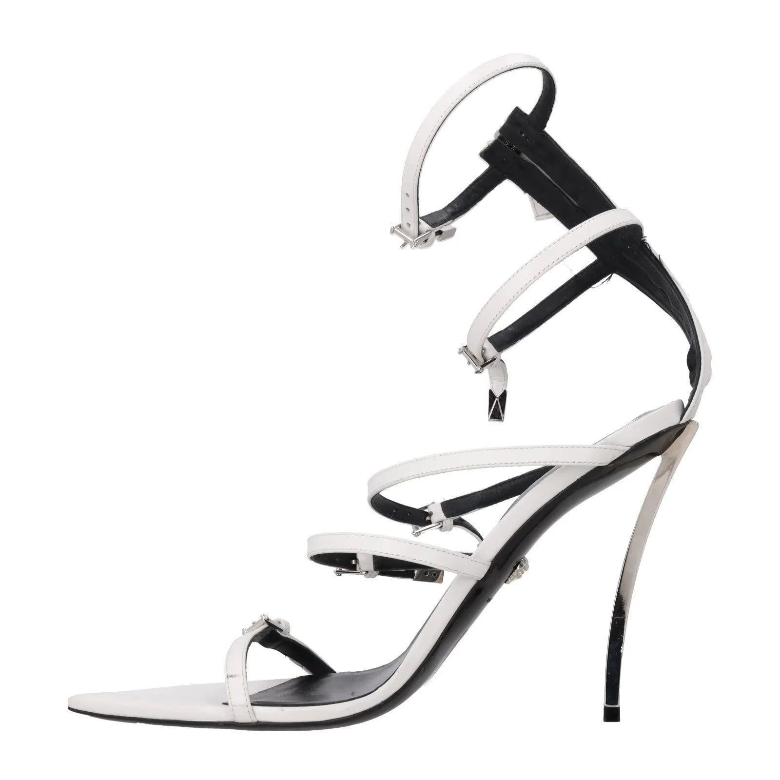 VERSACE Women XX White Leather Strappy Sandals Slanted Stiletto Heel UK7 RRP1030 — View 4