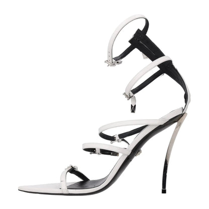 VERSACE Women XX White Leather Strappy Sandals Slanted Stiletto Heel UK7 RRP1030 — View 4