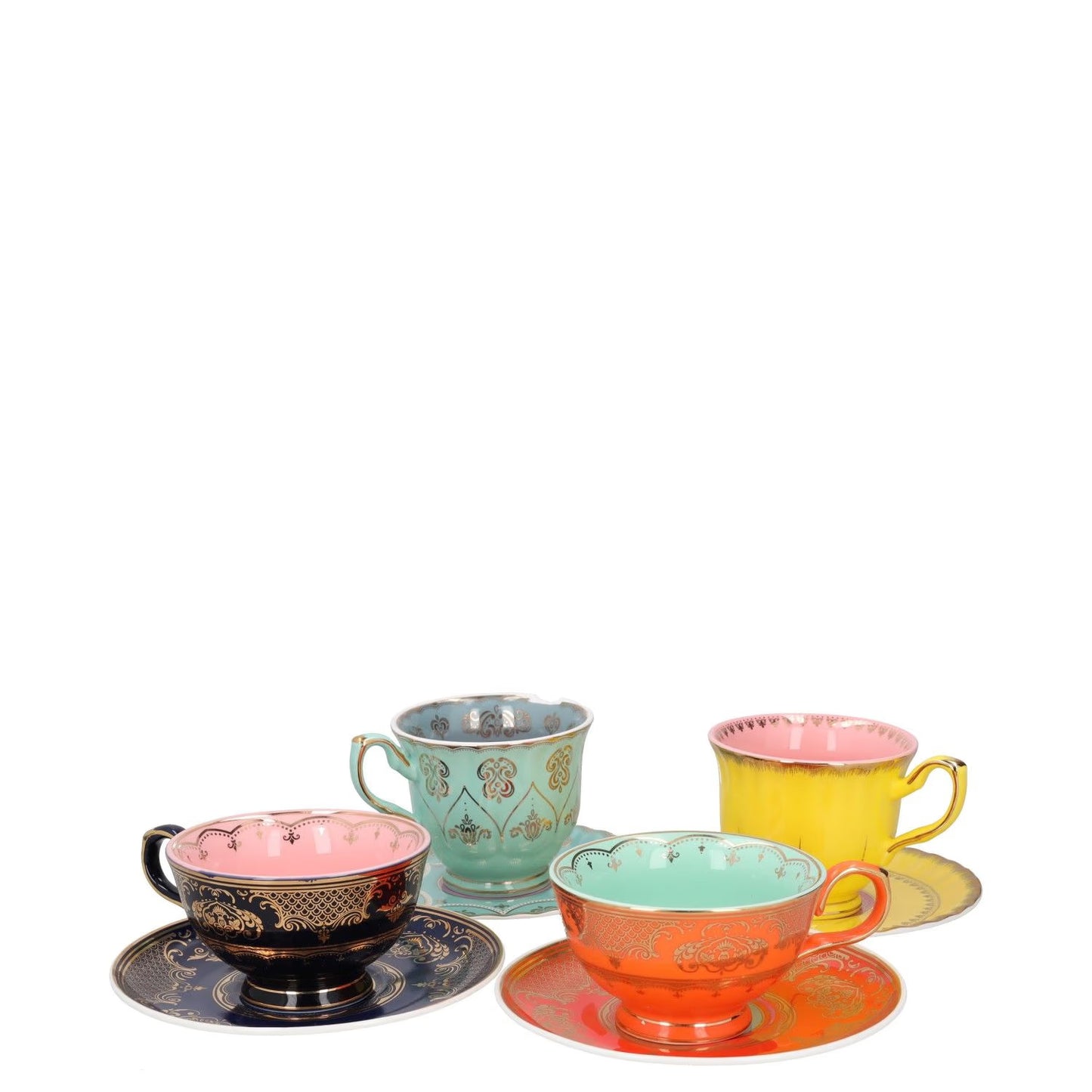 POLS POTTEN Set Of 4 Grandpa Tea Set Teacups and Saucers Multicoloured OS RRP115