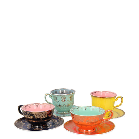 POLS POTTEN Set Of 4 Grandpa Tea Set Teacups and Saucers Multicoloured OS RRP115