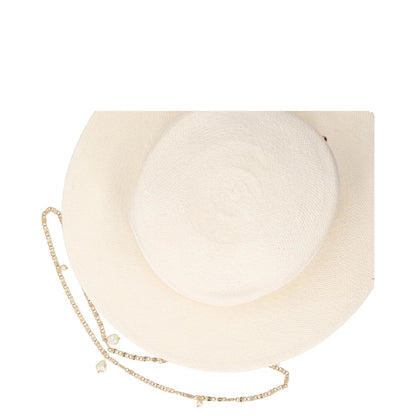GUCCI Womens Sun Hat Beige Straw Chain Accent Button Summer Size L RRP 400 — View 7