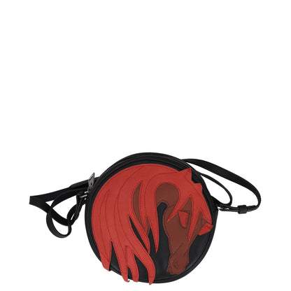 JUST CAVALLI Womens Shoulder Bag Black Red Leather Horse Design S RRP 300