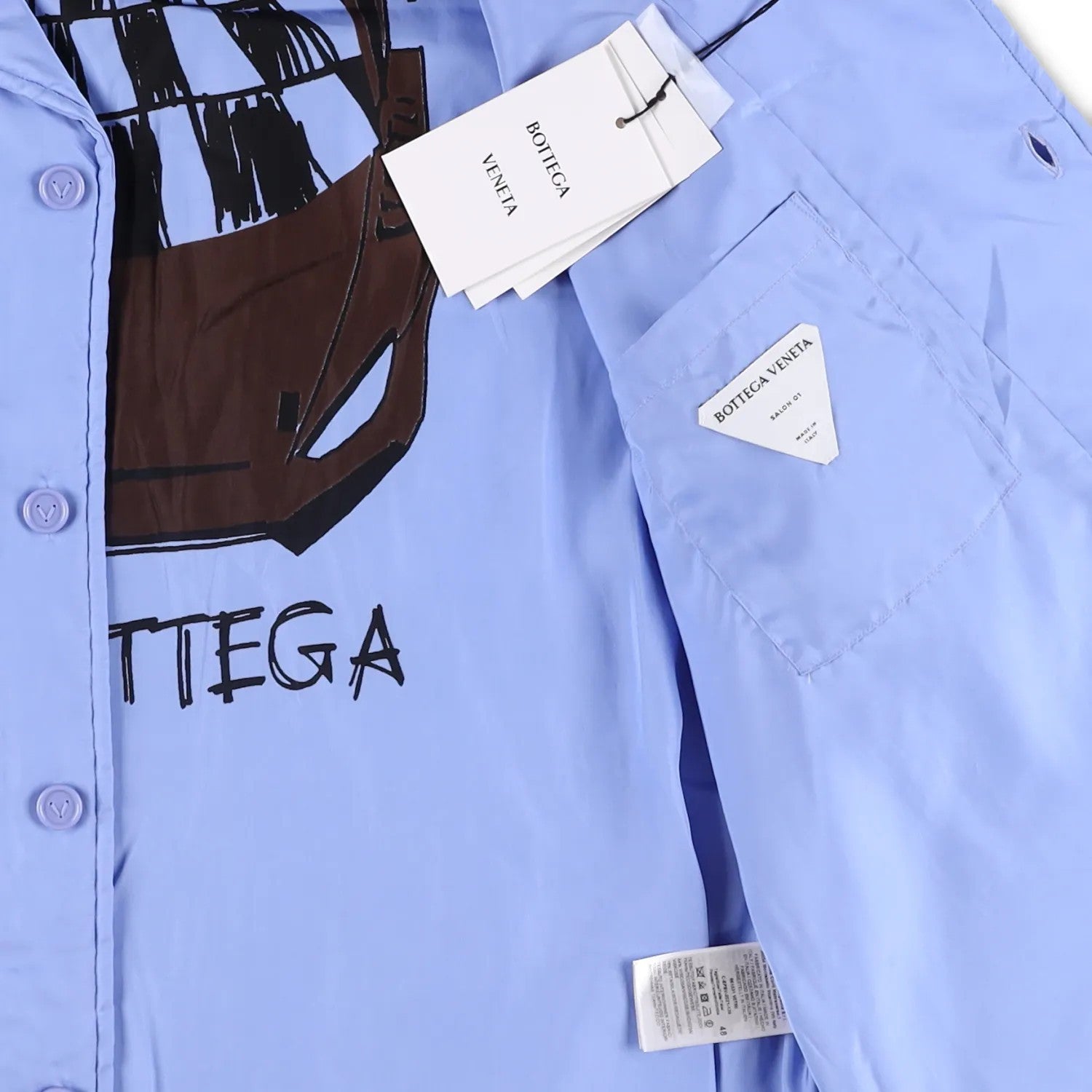 BOTTEGA Men Button Up Shirt Blue Short Sleeve Satin Regular Polyester 48 RRP1250 — View 7