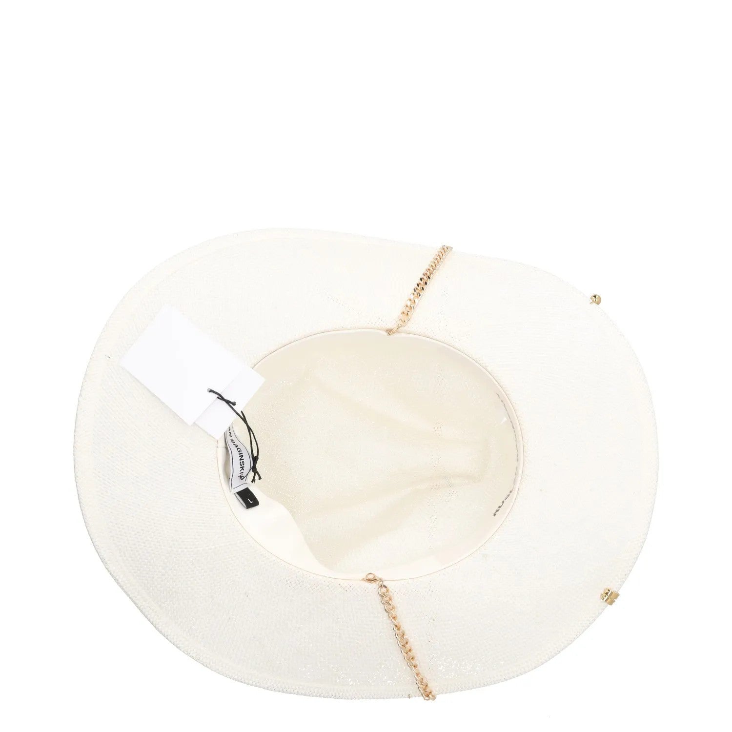 RUSLAN BAGINSKIY Womens Pierced Chain Strap Fedora Hat White Size L RRP 400 — View 8