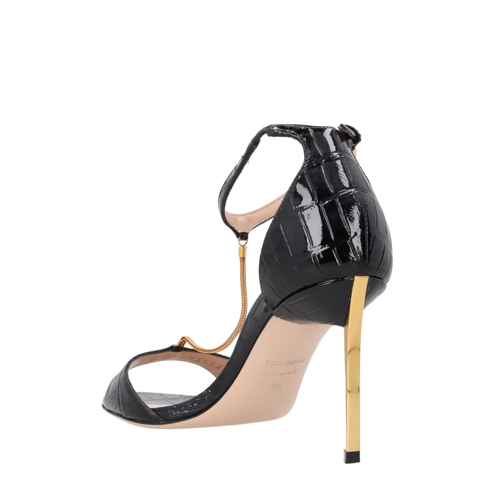 TOM FORD Womens Black Leather Stiletto Heel Sandal Chain Accent EU 36 RRP 1270 — View 5