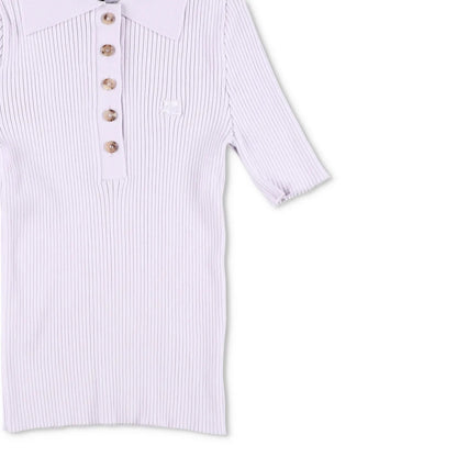 COURREGES Womens Rib Knit Polo Basic Blouse Purple Collared Buttoned XL RRP 440 — View 5