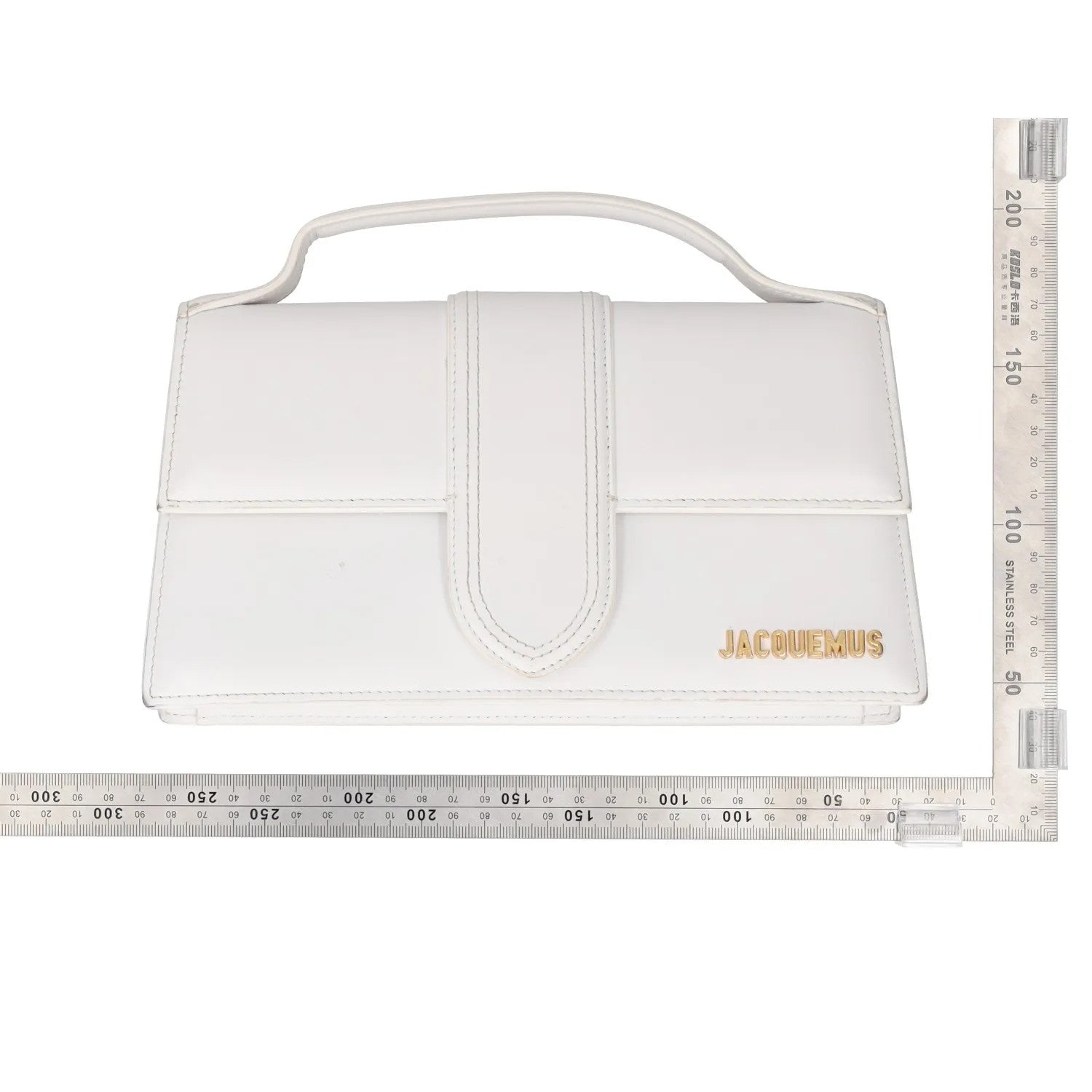 JACQUEMUS Womens Top Handle Bag White Leather Gold Logo Size M RRP 600 — View 12