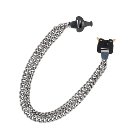 1017 ALYX 9SM Women Chain Necklace Grey Metal Stainless Steel Turn Lock S RRP400 — View 10