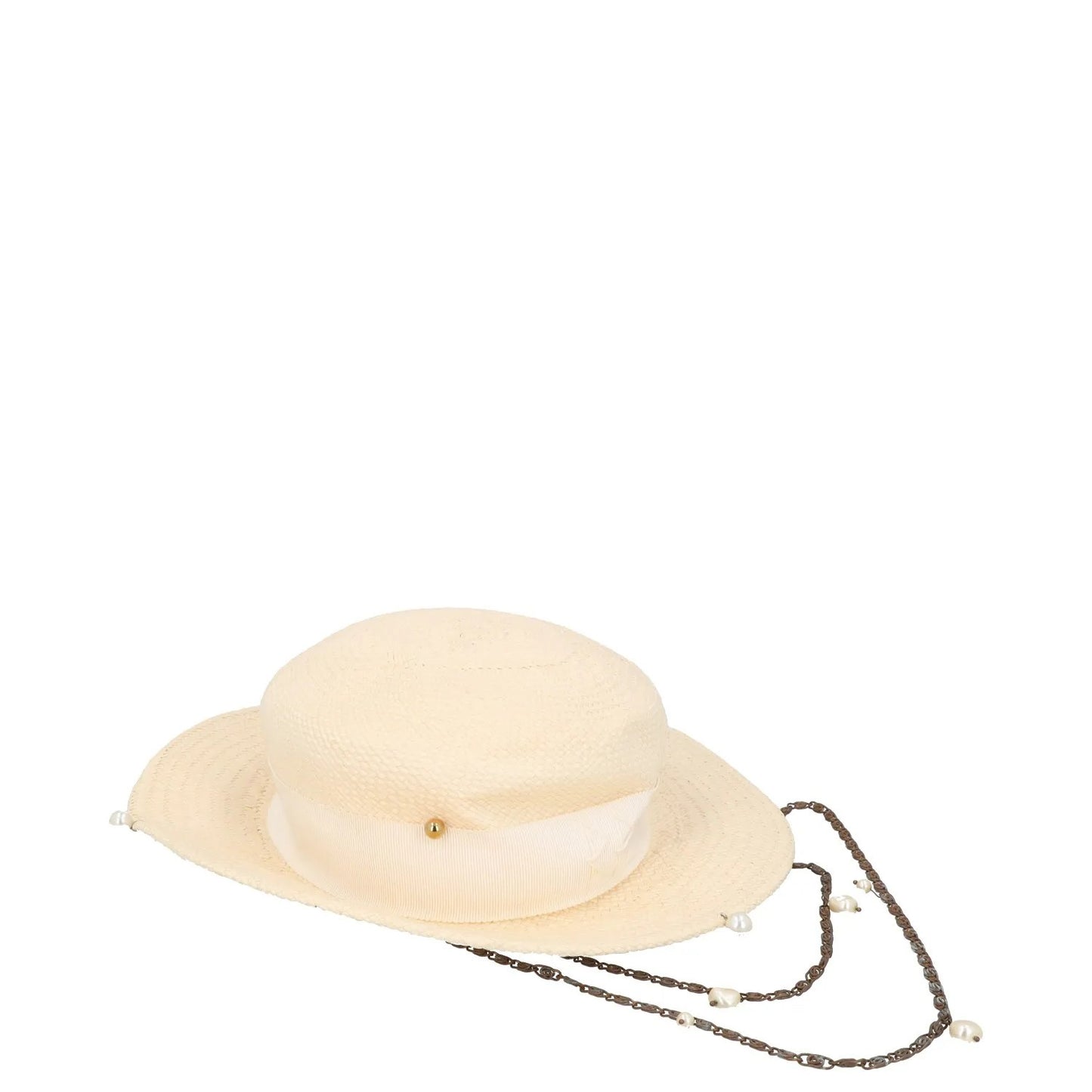 RUSLAN BAGINSKIY Womens Straw Boater Hat Beige Straw White Size M RRP 430 — View 6