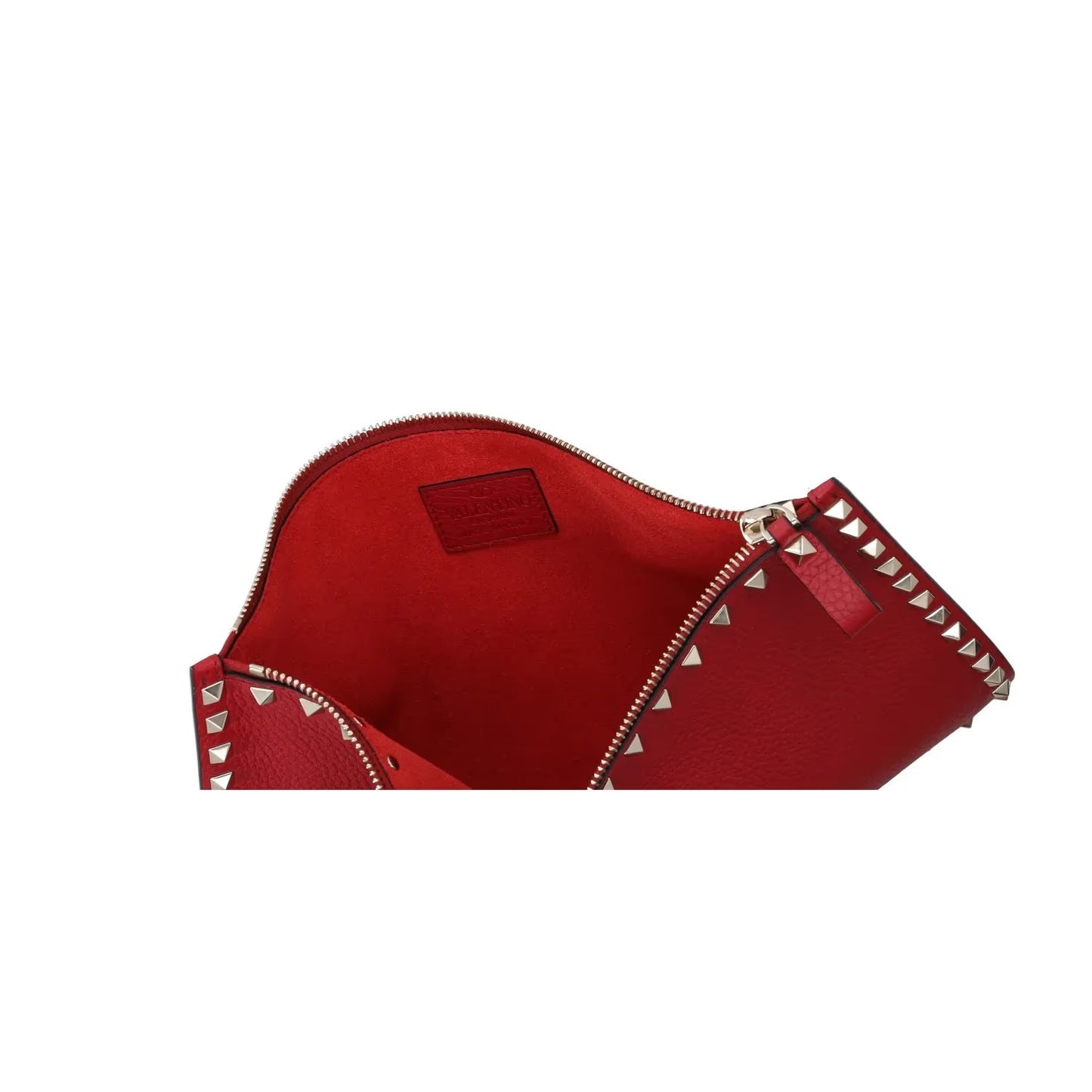 VALENTINO Womens Clutch Bag Red Leather Silver Studded Logo Size S RRP 700 — View 5