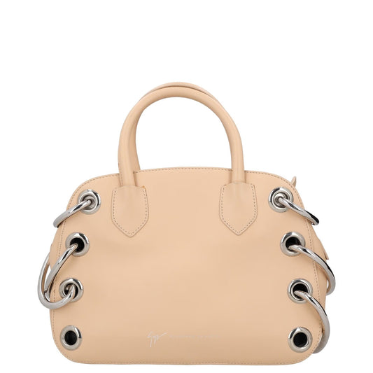 GIUSEPPE ZANOTTI Womens Handbag Beige Leather Eyelet Accents Matte M RRP 350
