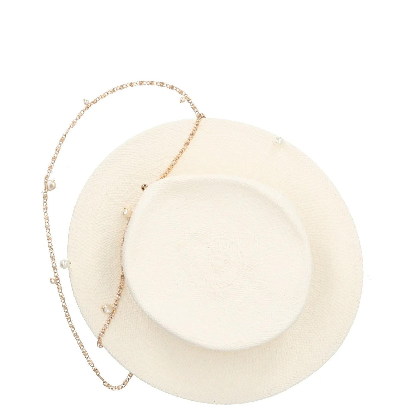 RUSLAN BAGINSKIY Womens Straw Boater Hat White Chain Buttn Size S RRP 430 — View 7