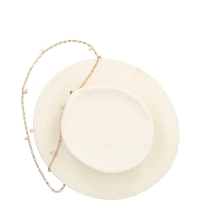 RUSLAN BAGINSKIY Womens Straw Boater Hat White Chain Buttn Size S RRP 430 — View 7