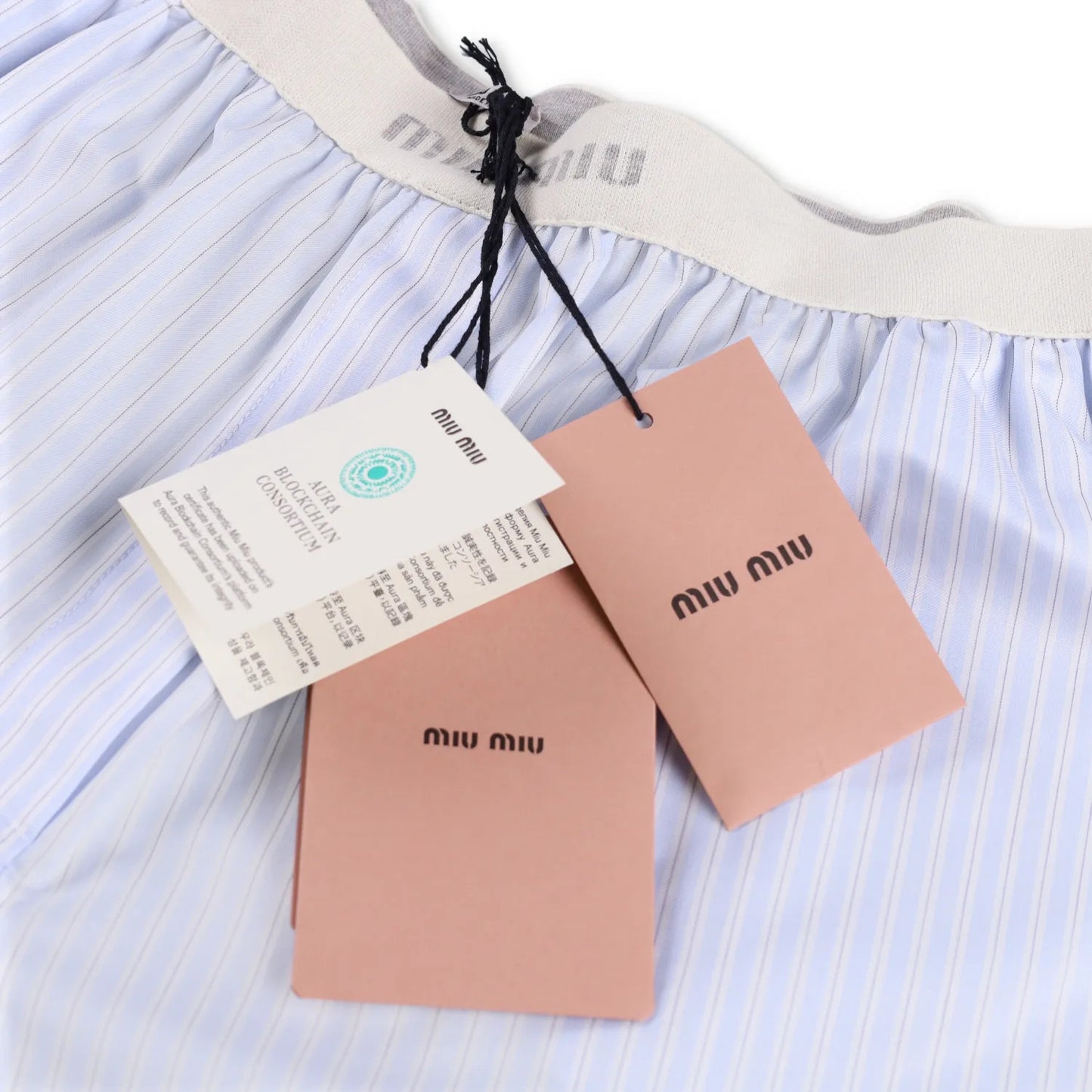 MIU MIU Womens Shorts Cotton Striped Blue White Flat Front Size 3 RRP 1050 — View 5