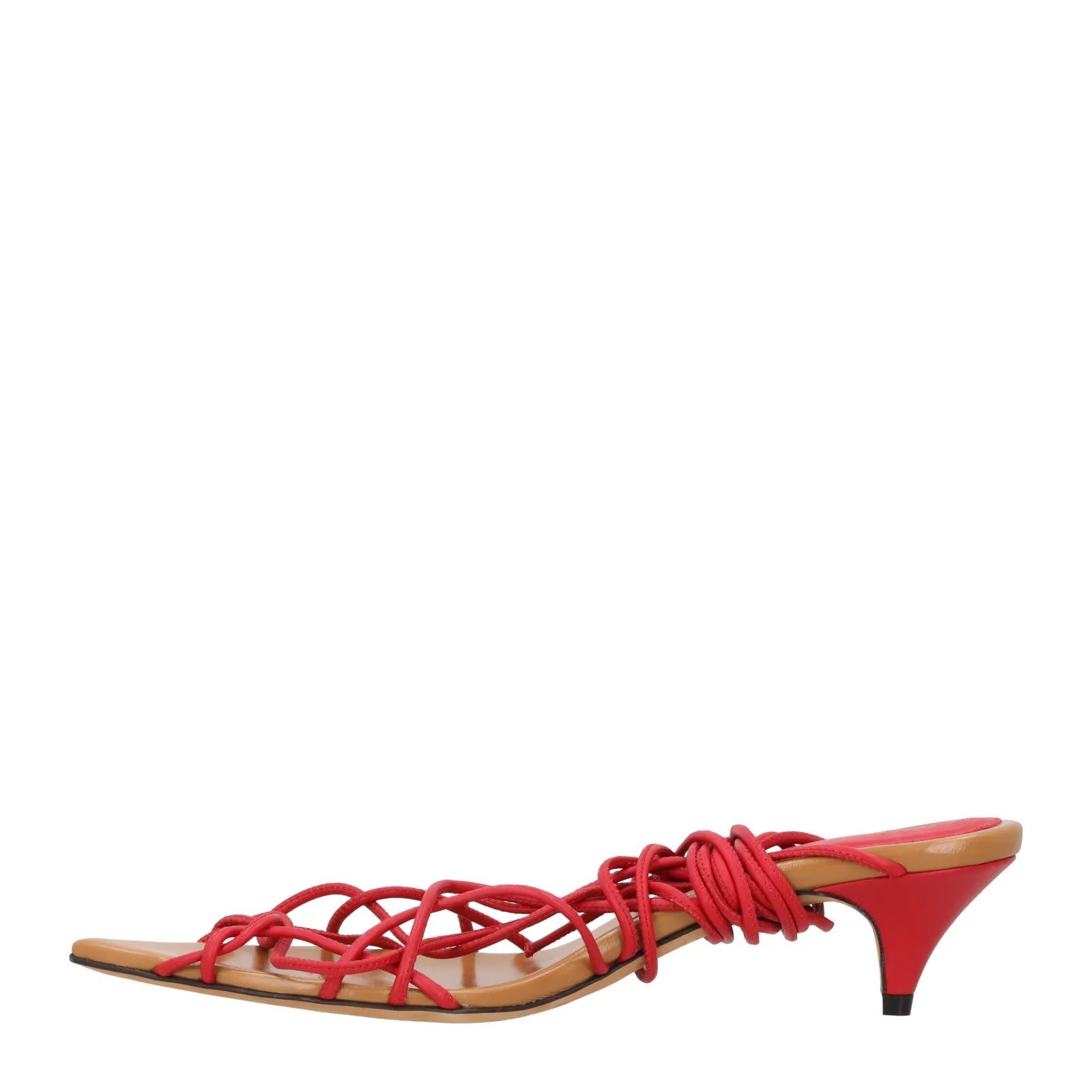 KHAITE Womens Arden 45 Red Leather Kitten Heel Sandals Strappy UK 5 RRP 880 — View 4
