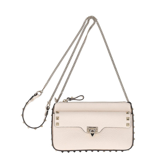 VALENTINO Womens Handbag Cream Leather Textured Studded Size S RRP 950