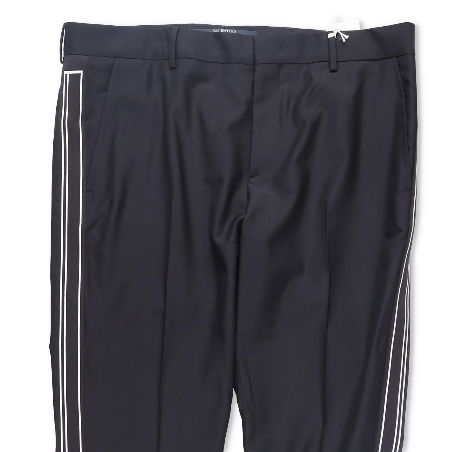 VALENTINO Mens Chino Trousers Black Wool Blend White Striped Size 54 RRP 385 — View 2