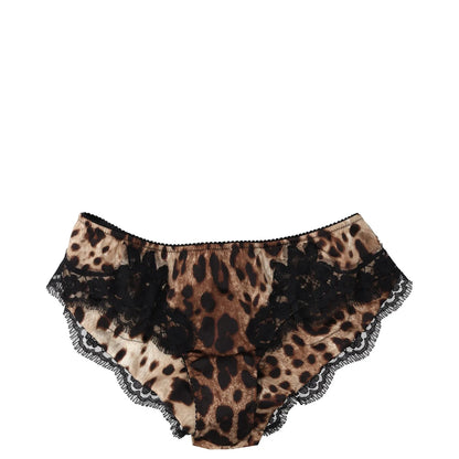 DOLCE & GABBANA Womens Brief Leopard Print Lace Inserts Knickers Brown XS RRP235 — View 2