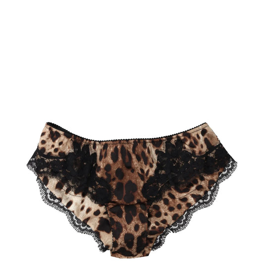 DOLCE & GABBANA Womens Brief Leopard Print Lace Inserts Knickers Brown XS RRP235 — View 2